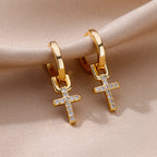 Women’s Cross Hoop Earrings gold