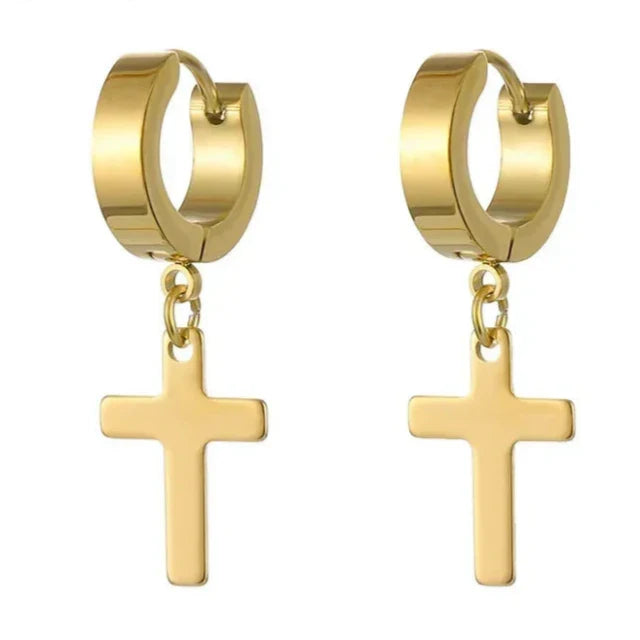 Cross Earrings for Men and Women, Gold