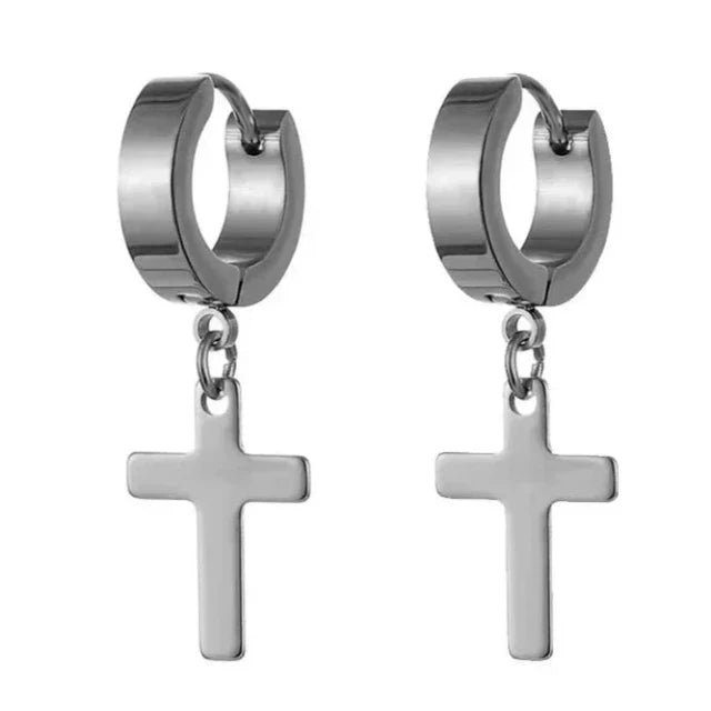 Cross Earrings for Men and Women, Silver