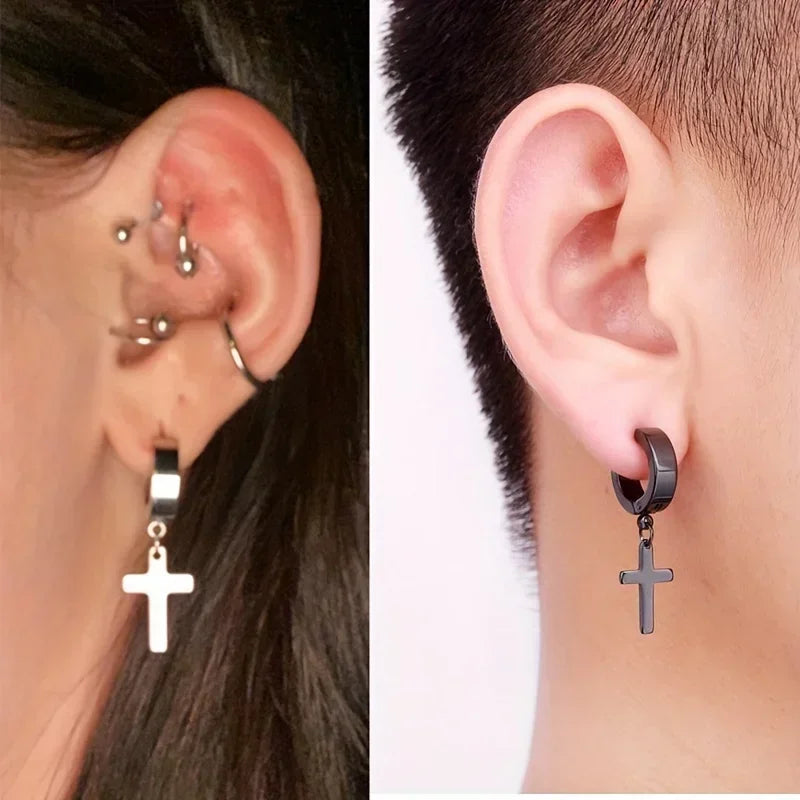 Cross Earrings for Men and Women, Black Silver