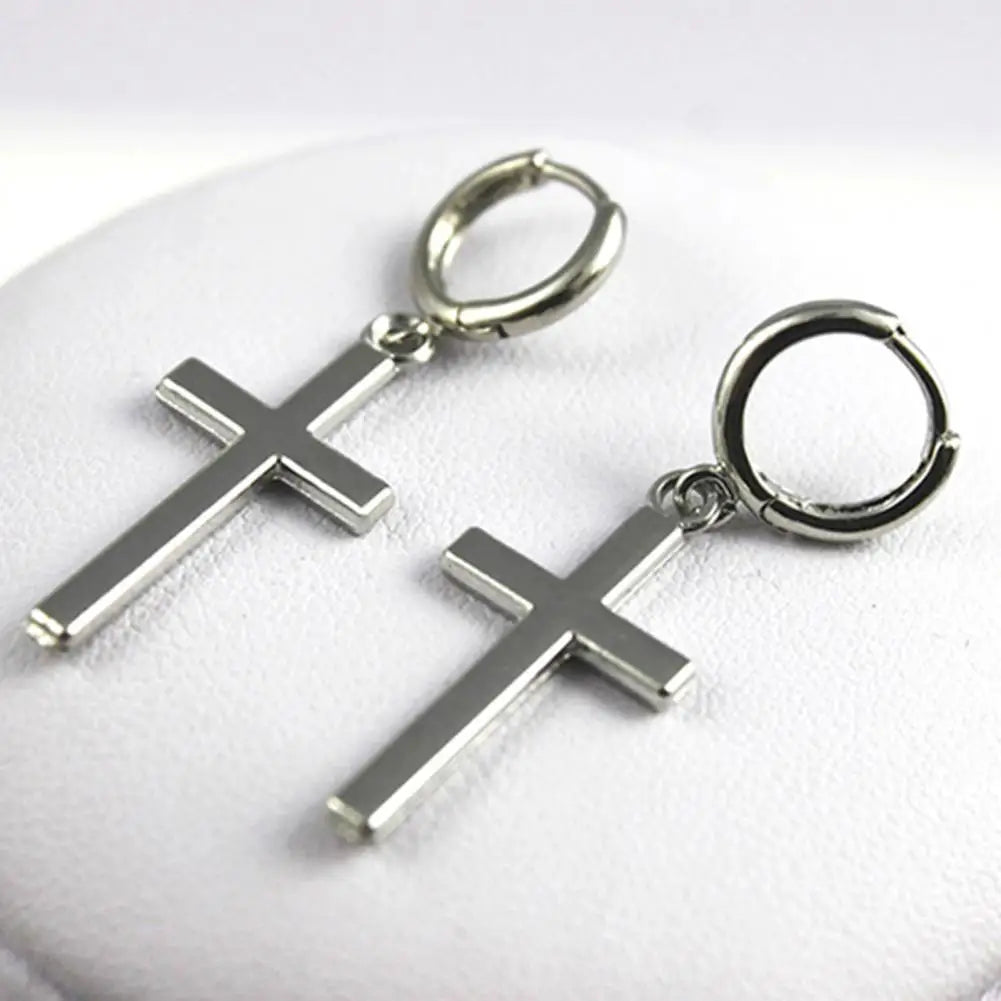 Silver Cross Drop Earrings