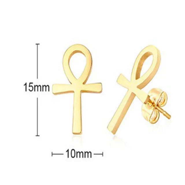 Egypt Ankkh Cross Earrings Men Women Gold