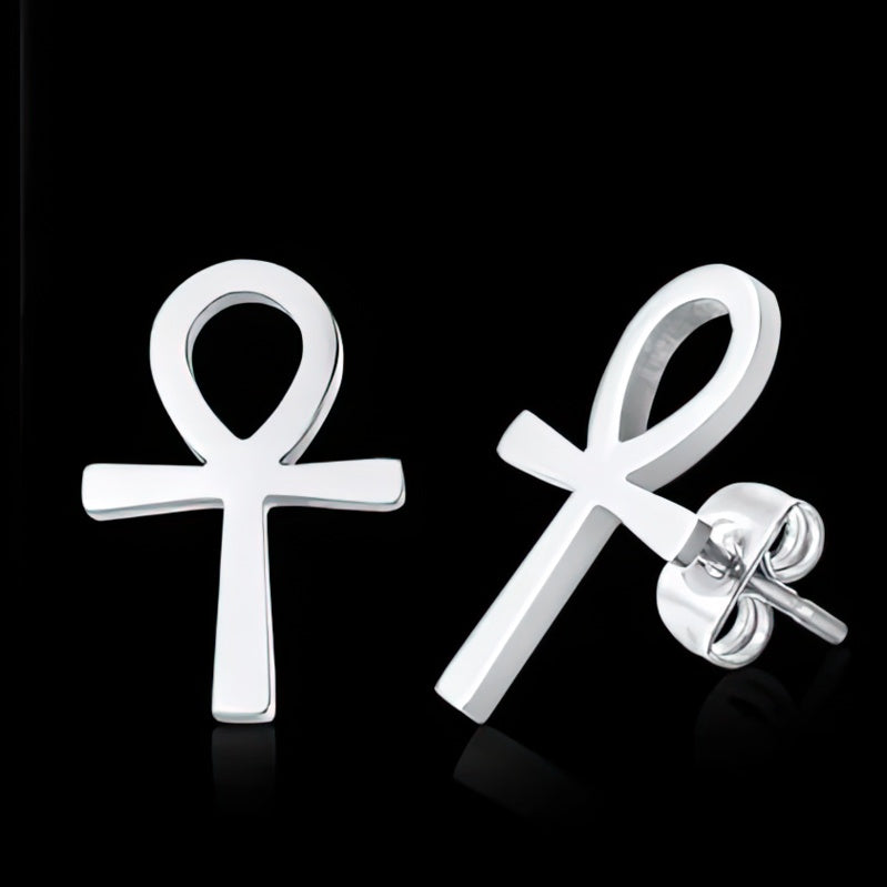Egypt Ankkh Cross Earrings Men Women Silver
