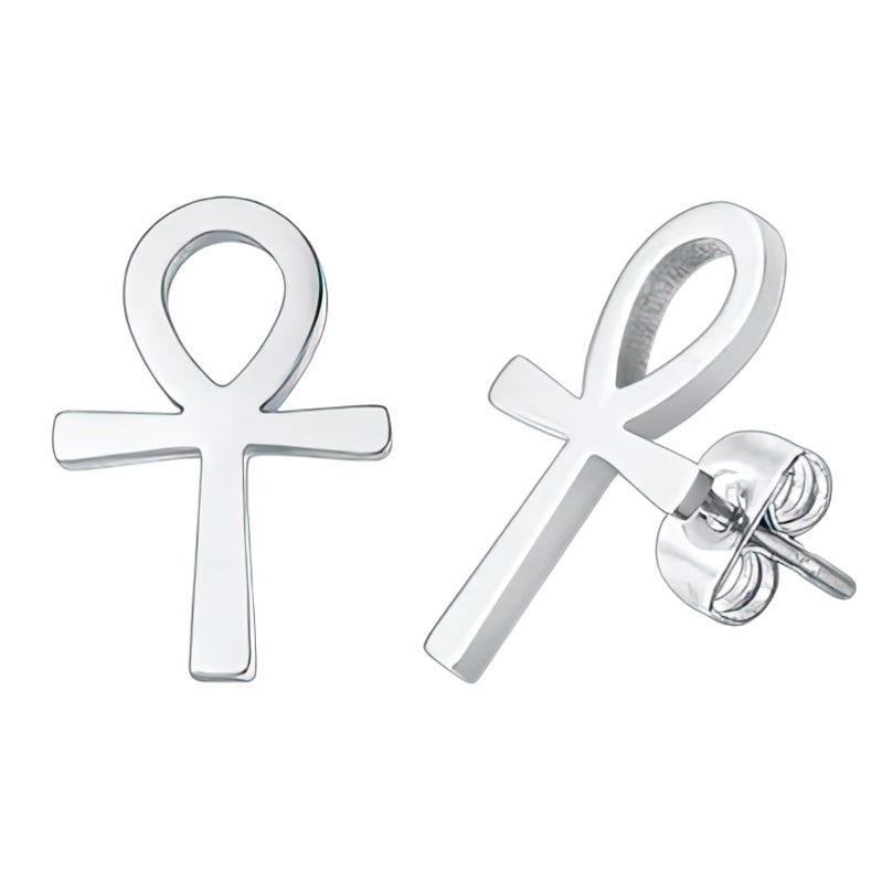 Egypt Ankkh Cross Earrings Men Women Silver
