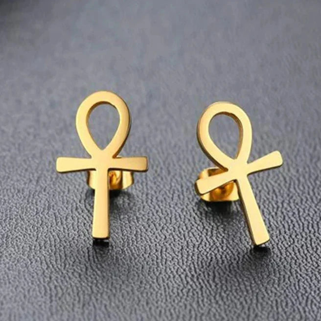 Egypt Ankkh Cross Earrings Men Women Gold