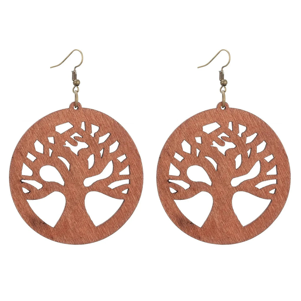 Wooden Tree of Life Dangle Earrings