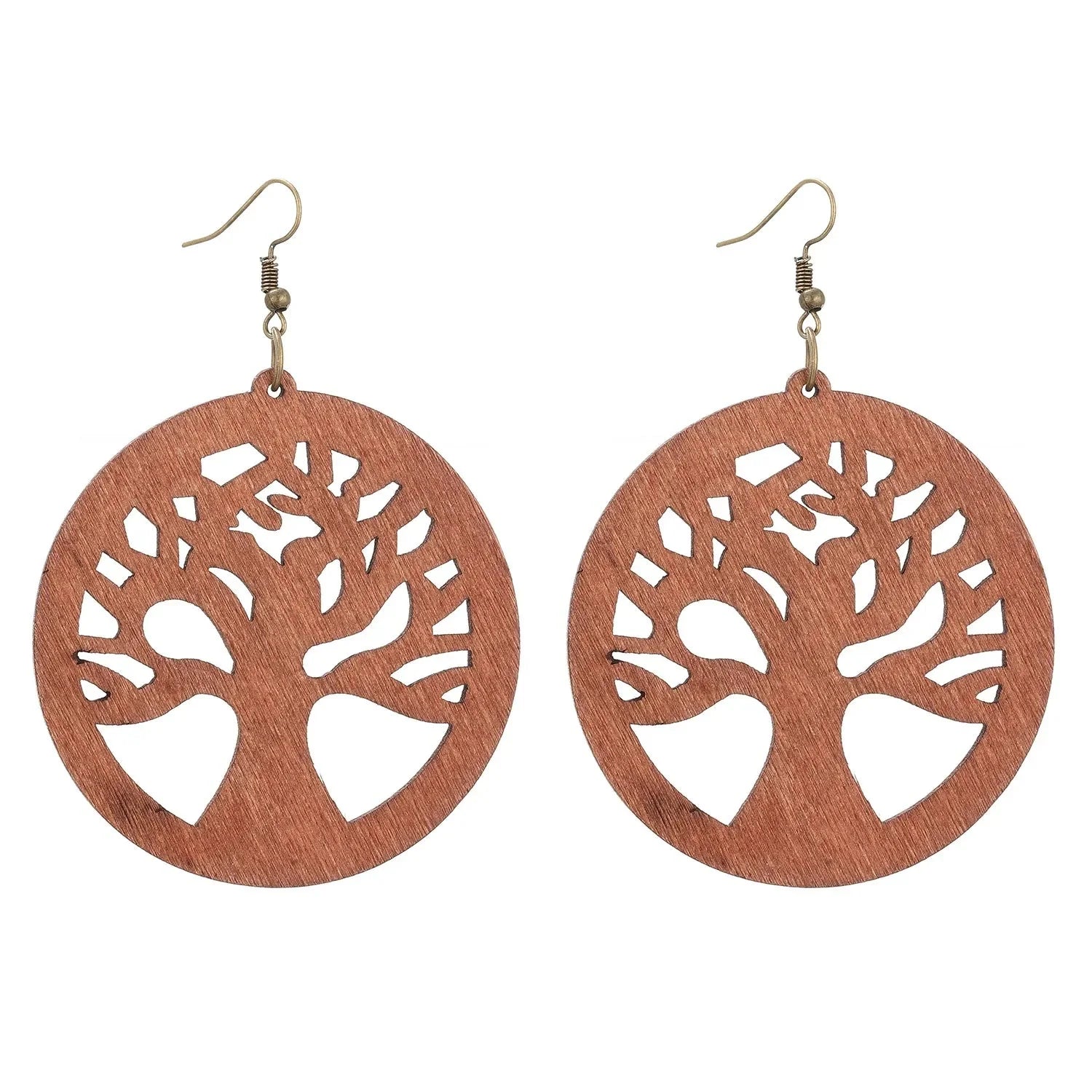 Wooden Tree of Life Dangle Earrings