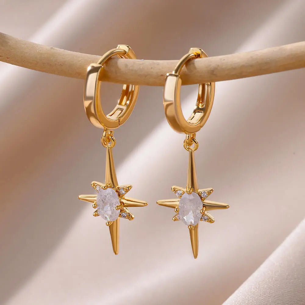 Women's Star and Zircon Hoop Earrings