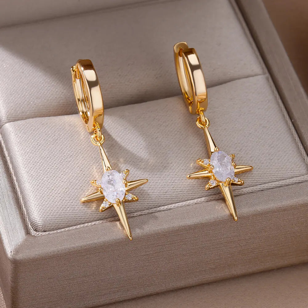 Women's Star and Zircon Hoop Earrings