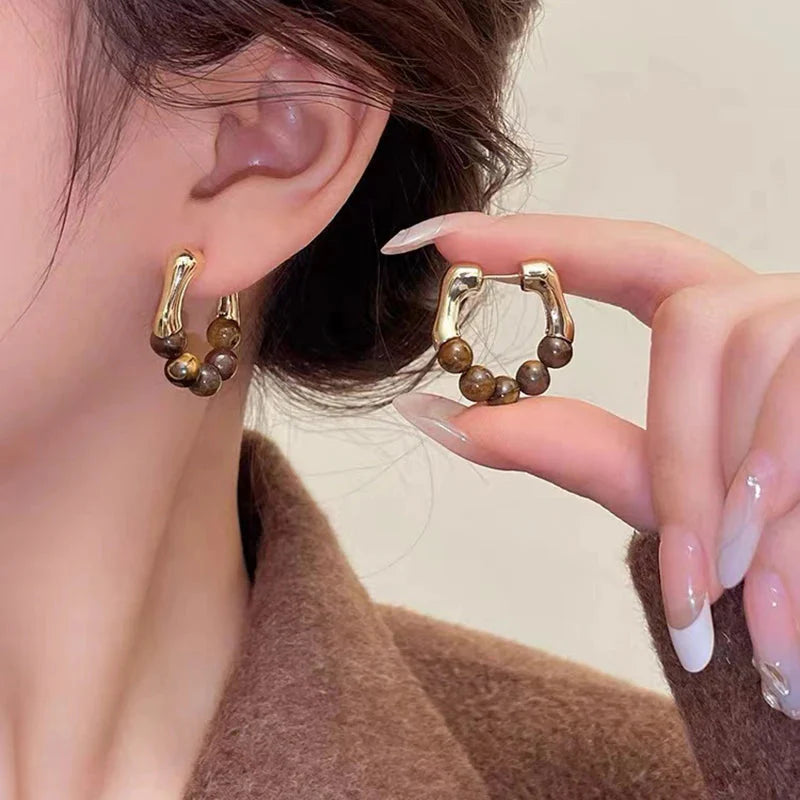 Women’s Hoop Earrings Tiger’s Eye