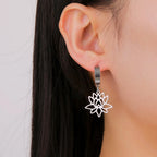 Women’s Dangle Earrings Zen Lotus Flower Silver
