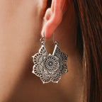 Women's Mandala Flower Silver Earrings