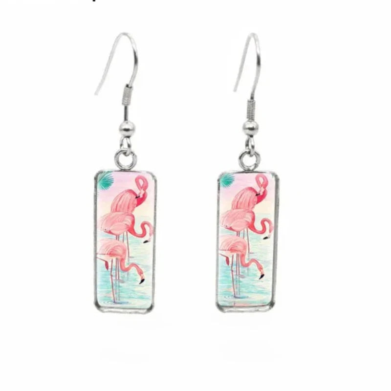 Pink and Blue Flamingo Dangle Earrings