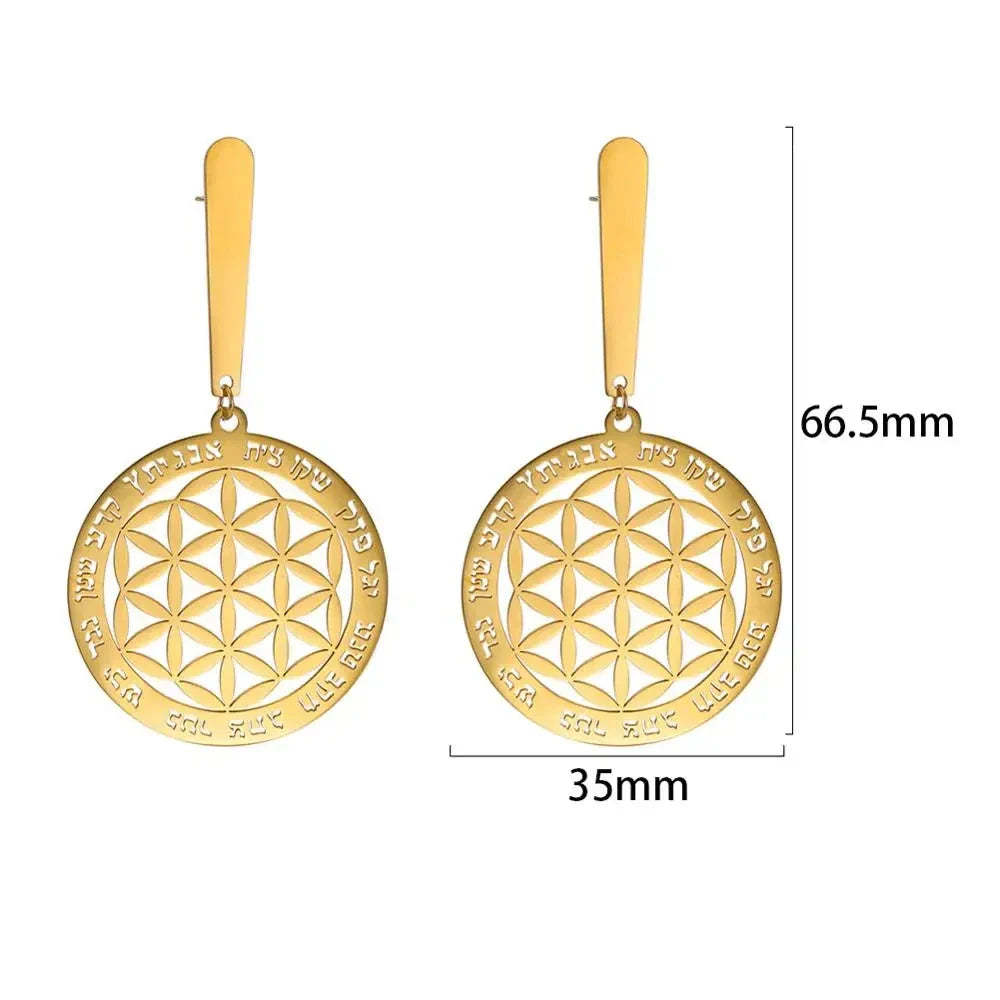 Flower of Life Dangle Earrings Gold