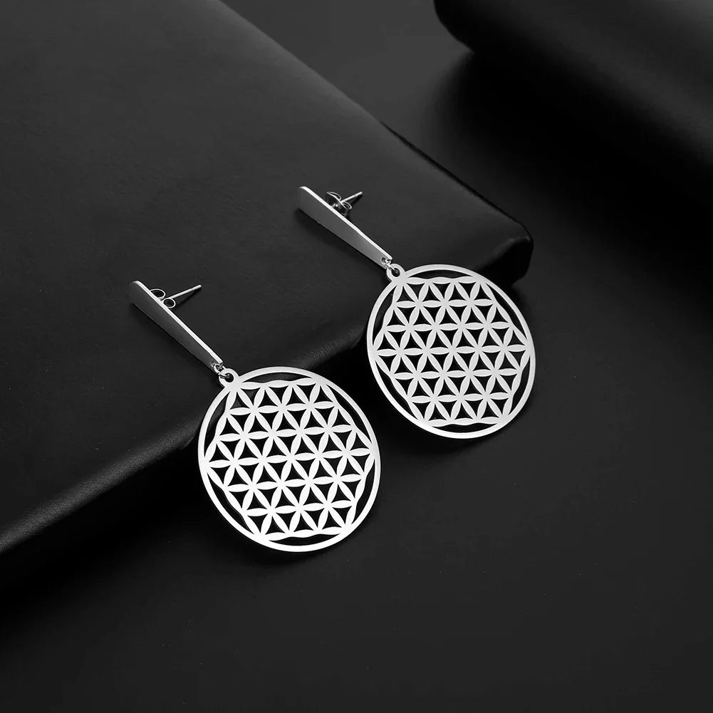 Flower of Life Dangle Earrings Silver