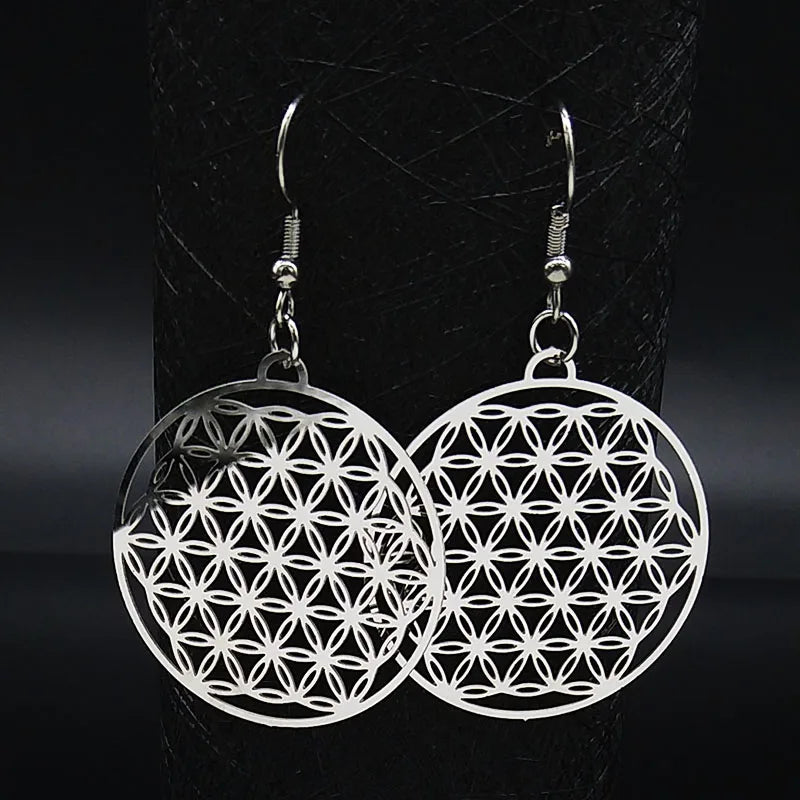 Silver Flower of Life Drop Earrings