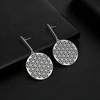 Life Flower Dangle Earrings Women Mandala Silver