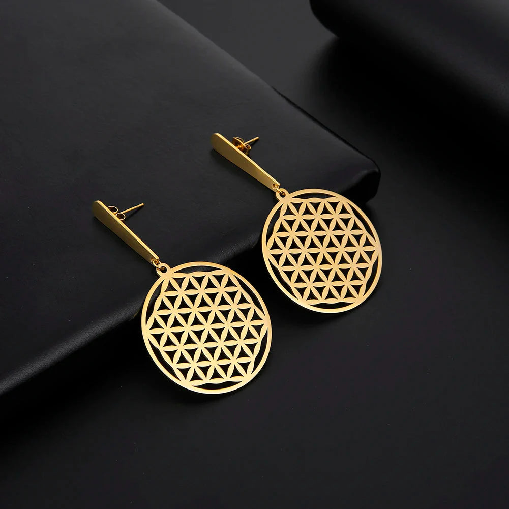 Flower of Life Dangle Earrings Gold