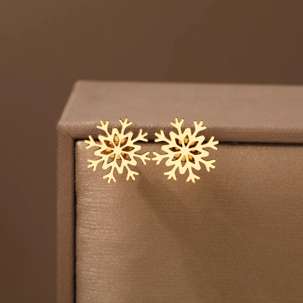 Snowflake Stud Earrings for Women Gold