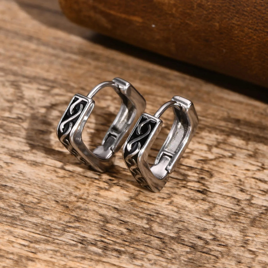 Viking Geometric Earrings for Men silver