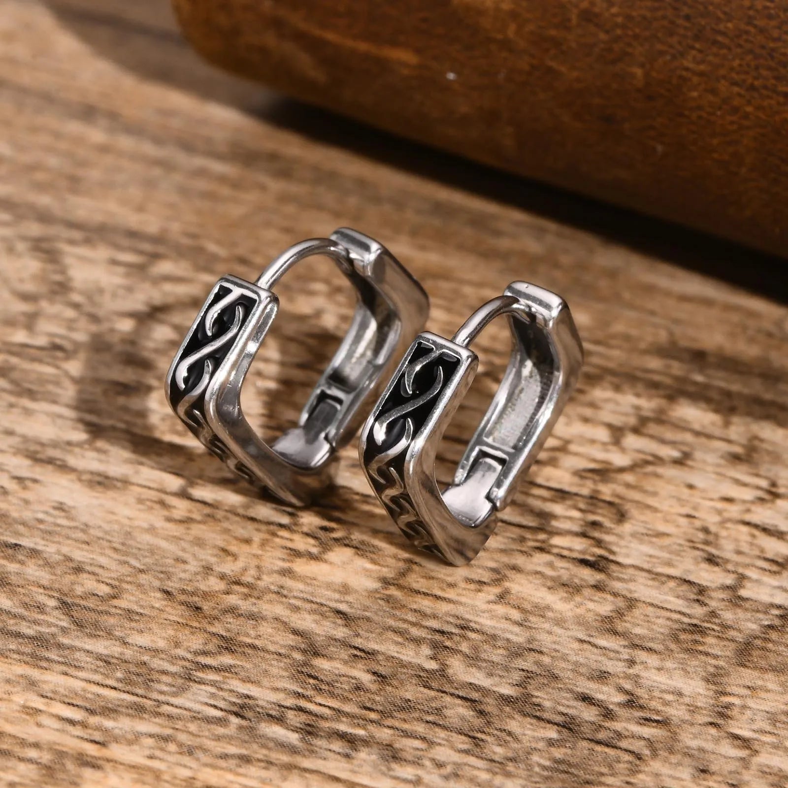Viking Geometric Earrings for Men silver