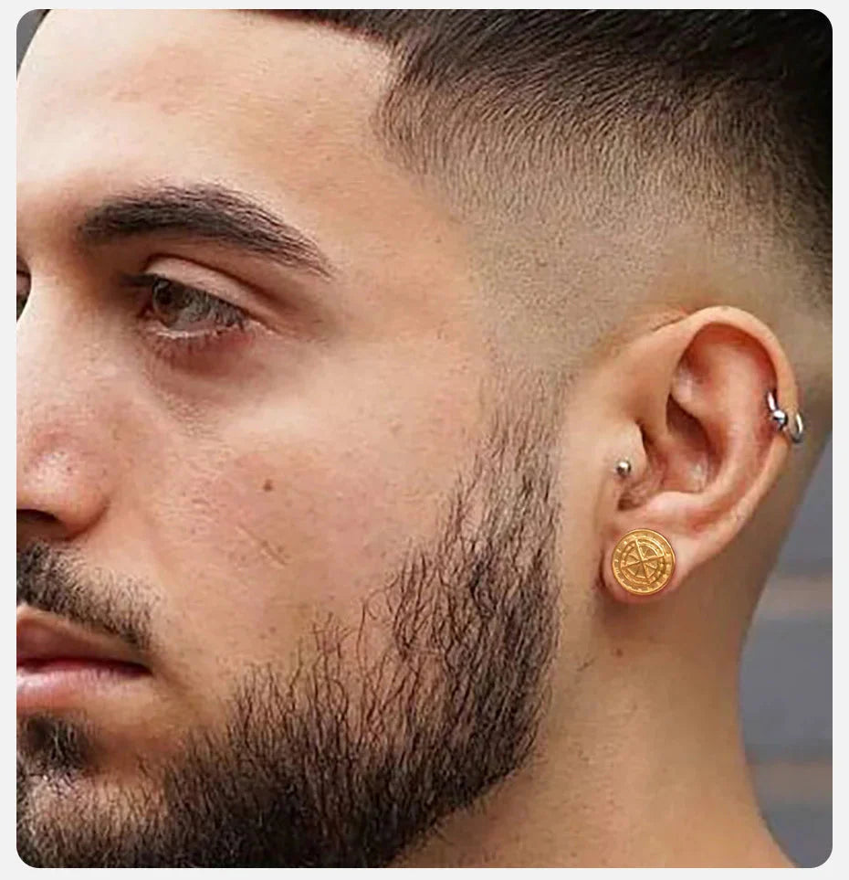 Men's Compass Earrings Wind Rose or