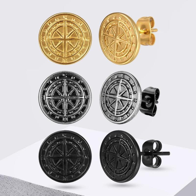 Men's Compass Earrings Wind Rose