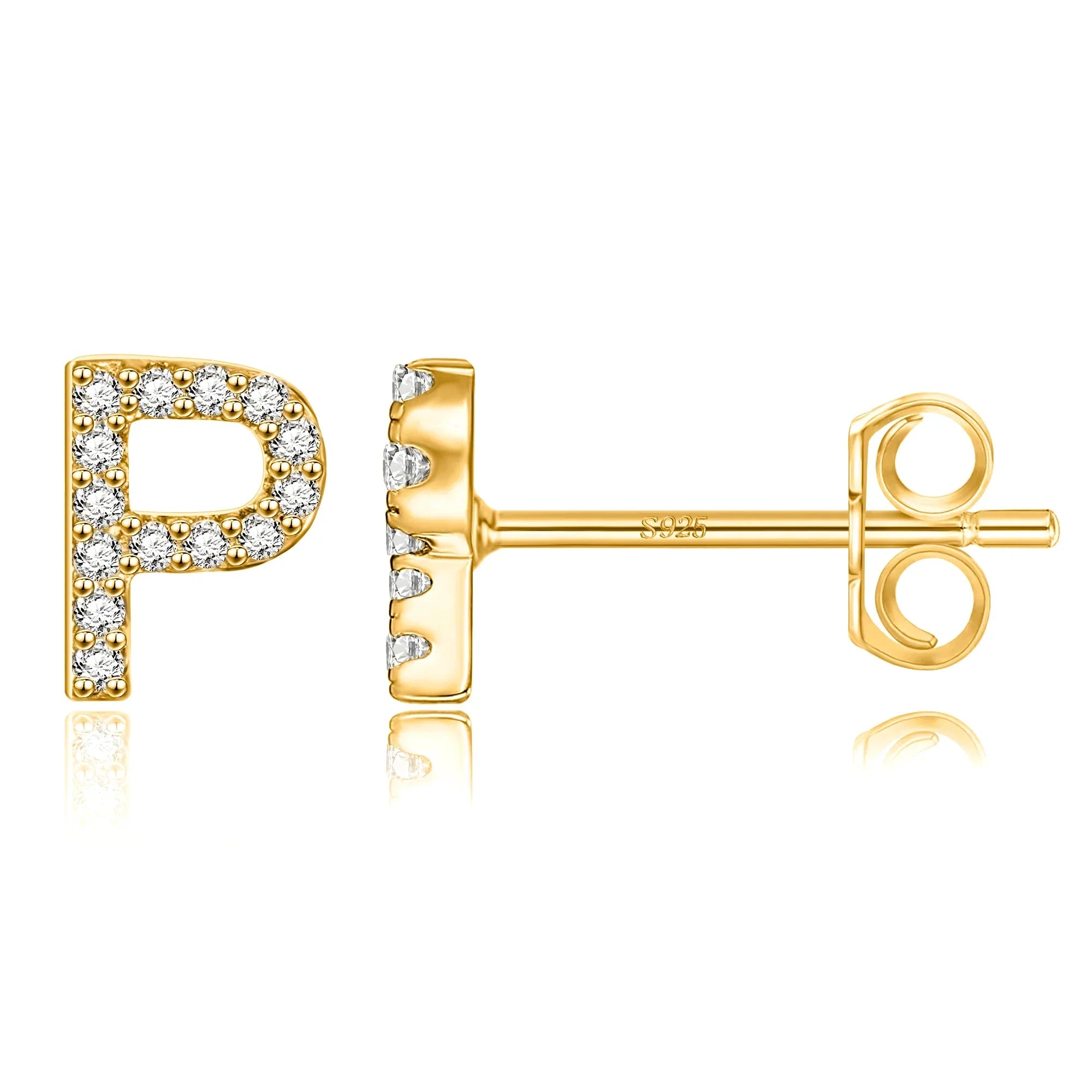 Gold initial earrings p