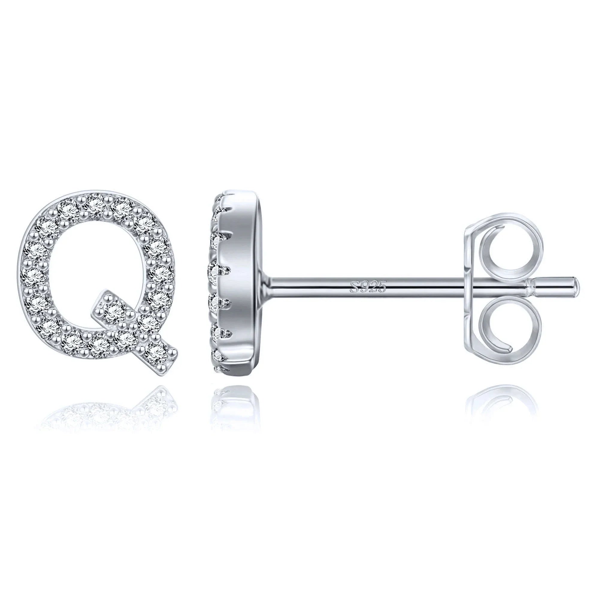 Silver initial earrings q