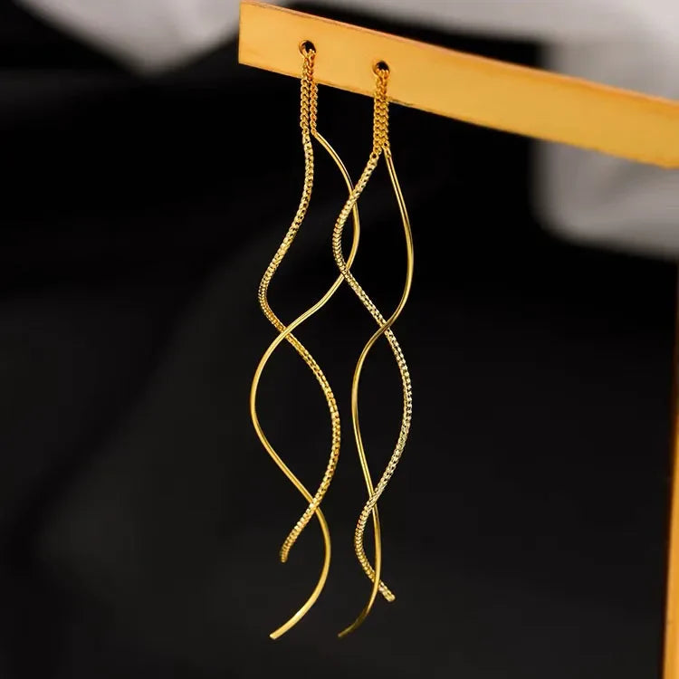 Long Silver or Gold Drop Earrings Gold