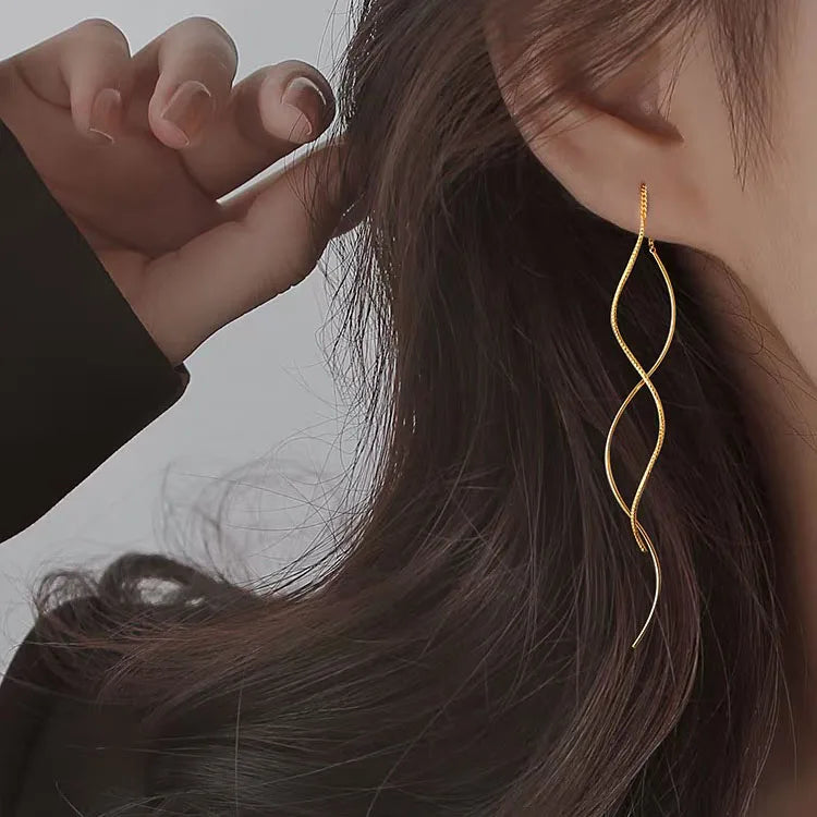 Long Silver or Gold Drop Earrings gold