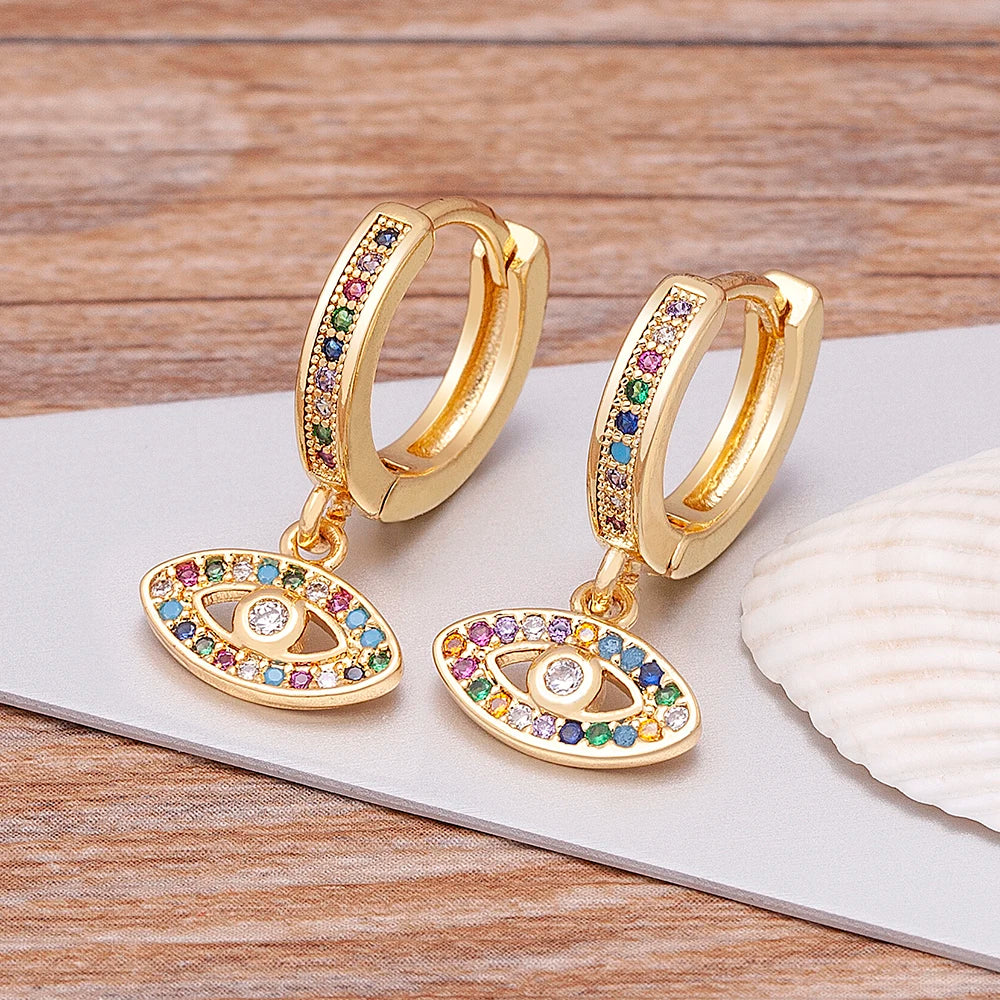 Blue Evil Eye Earrings Multicolor Zircon Bohemian Style
