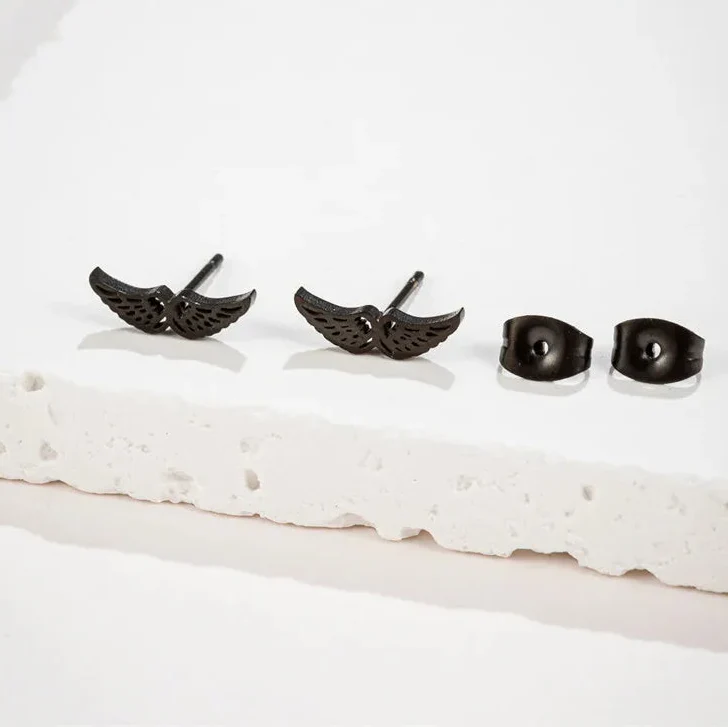 Minimalist angel wing earrings black