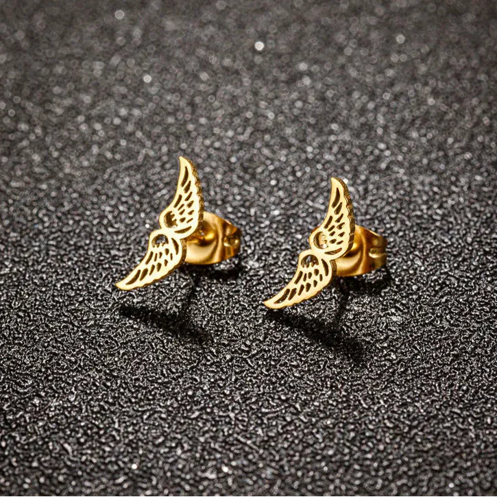 Minimalist angel wing earrings gold