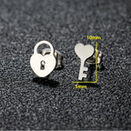 Minimalist key and lock earrings silver