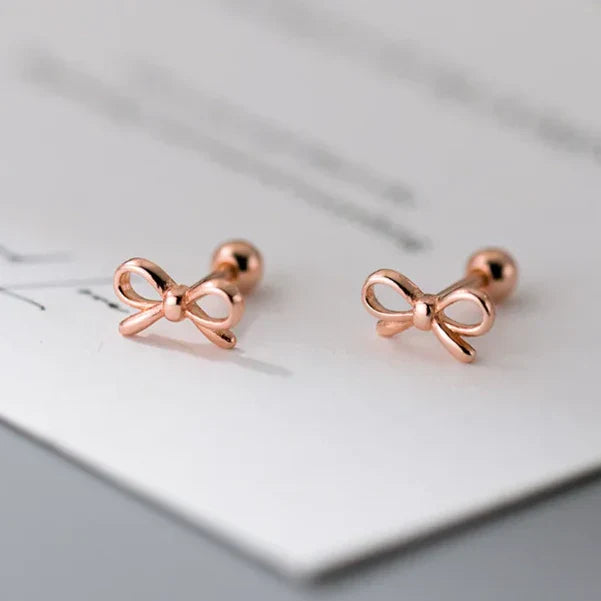 Minimalist bow earrings in rose gold