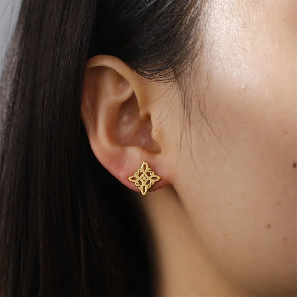 Witch's Knot Protective Stud Earrings for Women Wiccan Gold