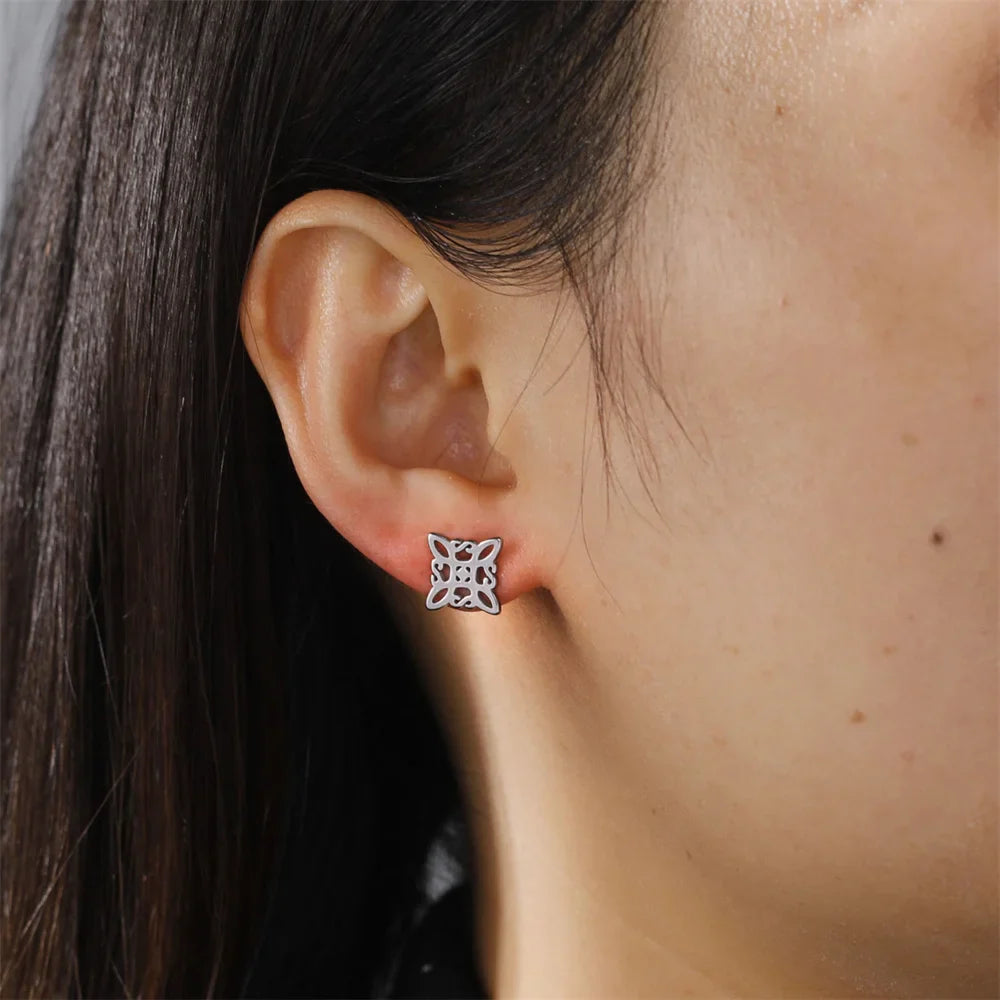 Witch's Knot Protective Stud Earrings for Women Wiccan Silver
