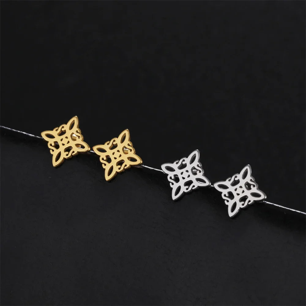 Witch's Knot Protective Stud Earrings for Women Wiccan Gold
