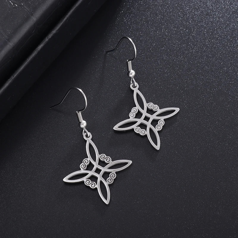 Witch’s Knot Pendant Protection Earrings for Women, Wiccan, Silver