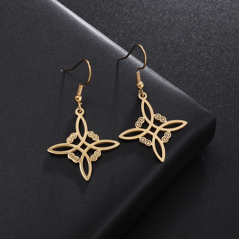 Witch’s Knot Pendant Protection Earrings for Women, Wiccan, Gold