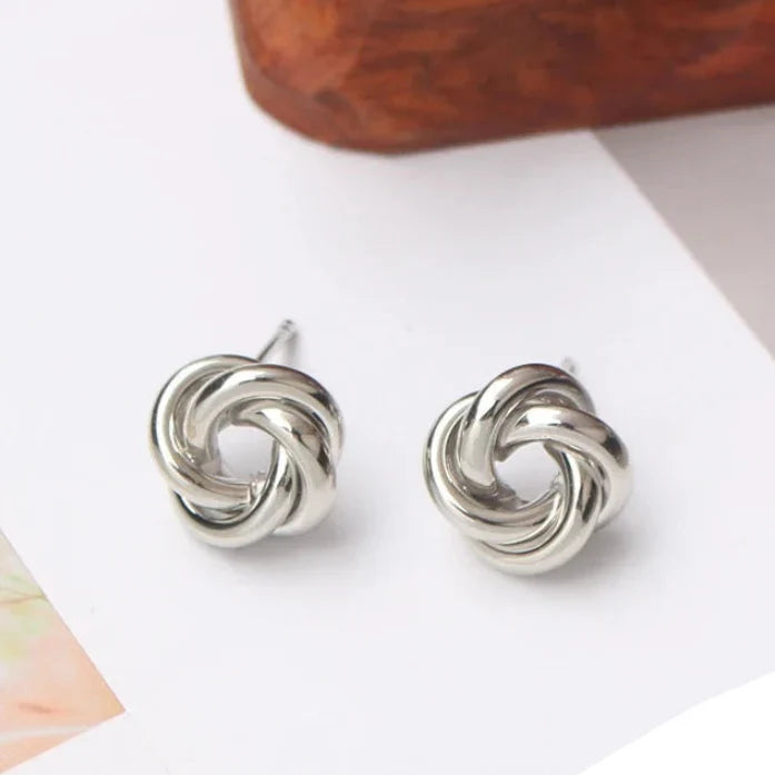 Twisted knot silver earrings