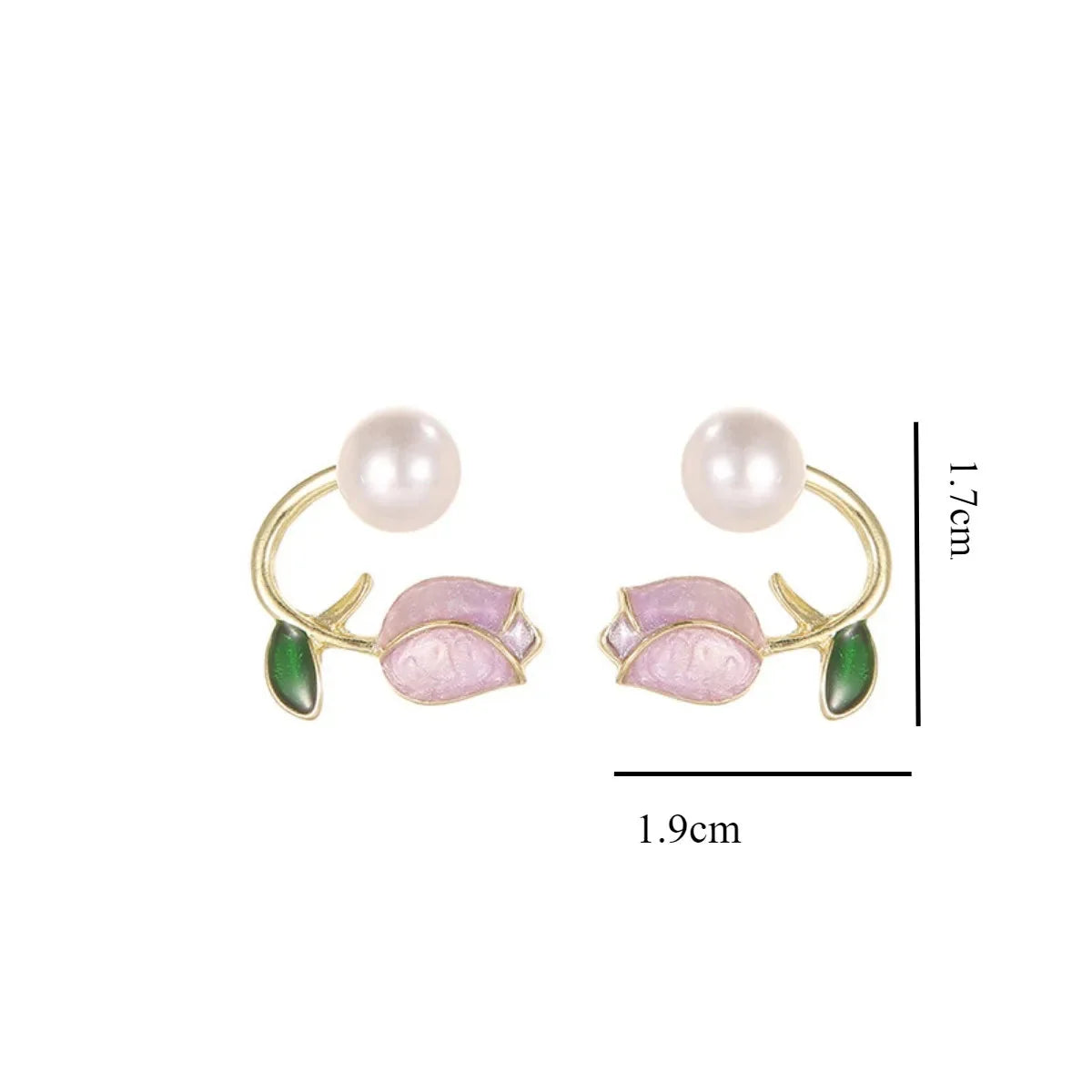 Tulip Flower and Pink Pearl Drop Earrings