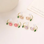 Tulip Flower and Purple Pearl Drop Earrings
