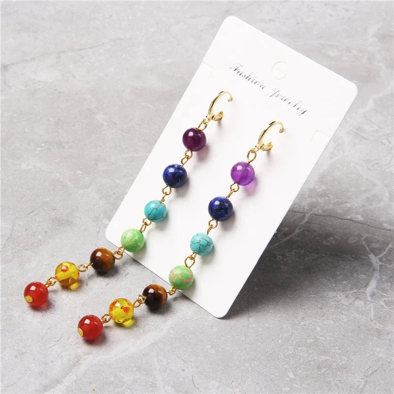 7 Chakra Women's Dangle Earrings gold