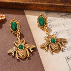 Green Bee Drop Earrings