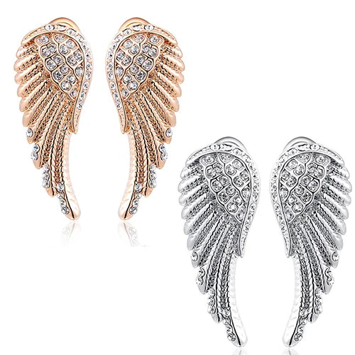 Rhinestone angel wing dangling earrings 