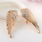 Gold rhinestone angel wing dangling earrings