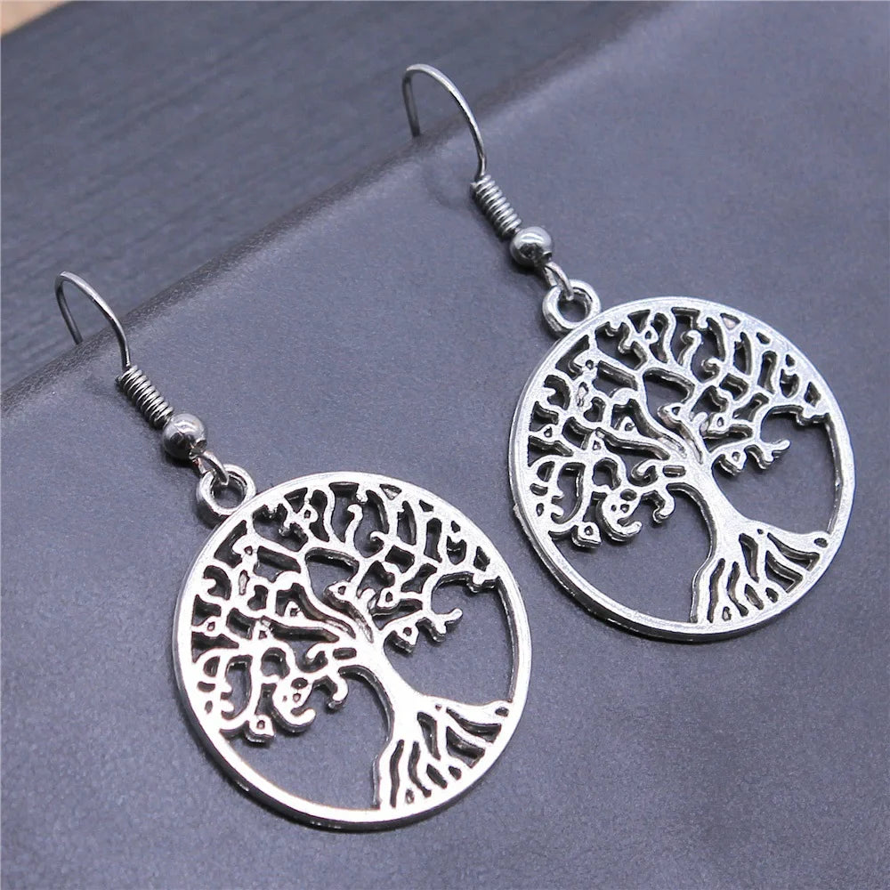 Antique silver Tree of Life Drop Earrings
