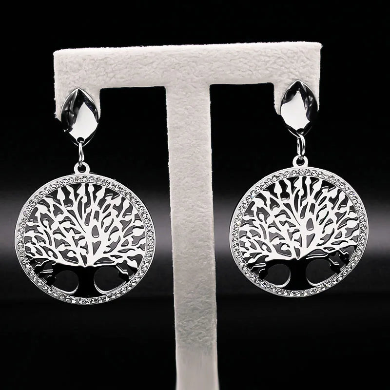 Tree of Life Silver Dangle Earrings